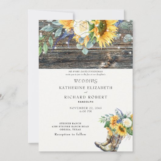 Rustige zonnebloemhoutwaarzen en -verlichting kaart (Voorkant)