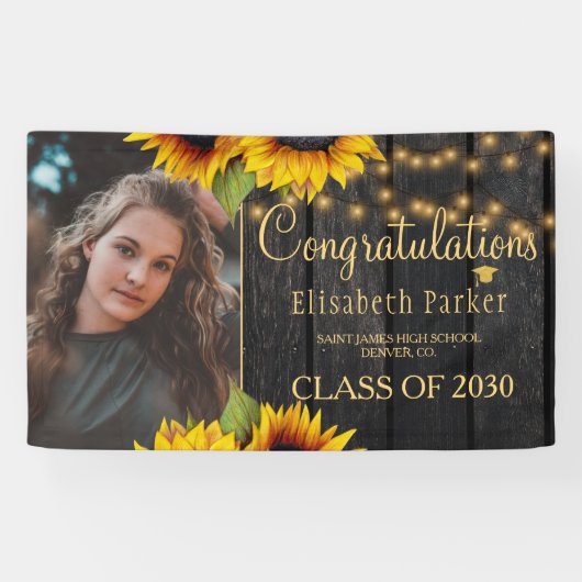 Rustige zonnebloemklasse afstudeerder PHOTO Spandoek (Horizontaal)