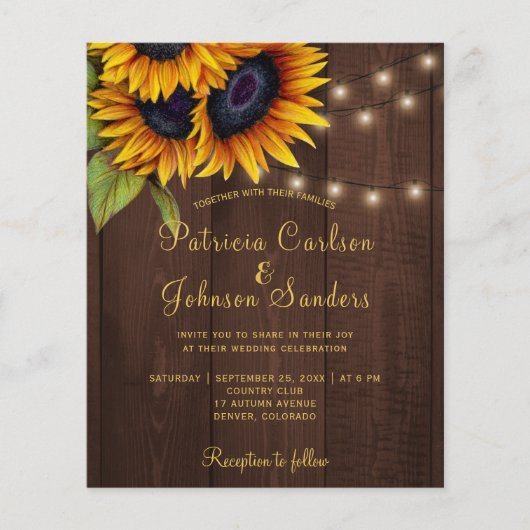 Rustige zonnebloemlampen schuren een bruiloft met  (Voorkant)