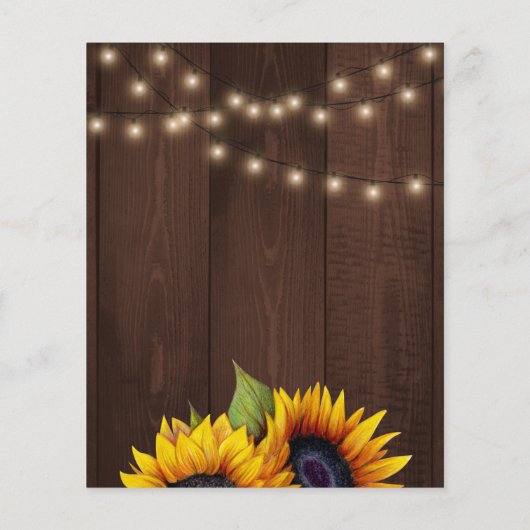 Rustige zonnebloemlampen schuren een bruiloft met flyer (Achterkant)