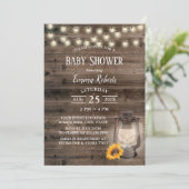 Rustige Zonnebloemlantern Barn Wood Baby shower Kaart (Staand voorkant)