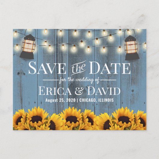 Rustige zonnebloemlantern Dusty Blue Save the Date Aankondigingskaart (Voorkant)