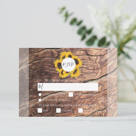 Rustige zonnebloemmaaltijden Bindende RSVP-Kaarten RSVP Kaartje (Staand voorkant)