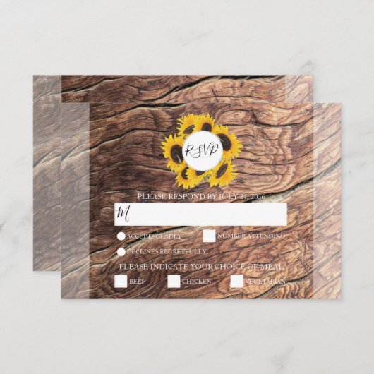 Rustige zonnebloemmaaltijden Bindende RSVP-Kaarten RSVP Kaartje (Voorkant / Achterkant)