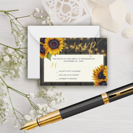 Rustige zonnebloempitelegant RSVP-behuizing Notitiekaartje