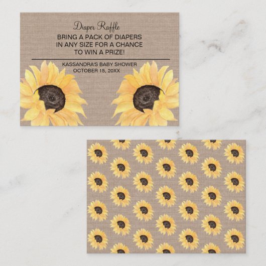 Rustige zonnebloempitten Baby shower Informatiekaartje (Voorkant / Achterkant)