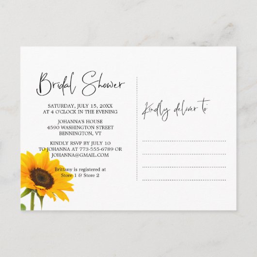 Rustige zonnebloempitten Vrijgezellenfeest Uitnodiging Briefkaart (Achterkant)