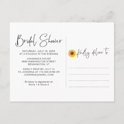 Rustige zonnebloempitten Vrijgezellenfeest Uitnodiging Briefkaart (Achterkant)