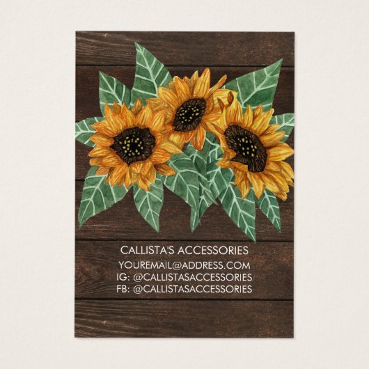 Rustige zonnebloempitten Waterverf Visitekaartje (Achterkant)