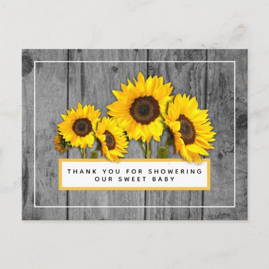 Rustige zonnebloempjes Baby shower Hartelijk dank Briefkaart (Voorkant)
