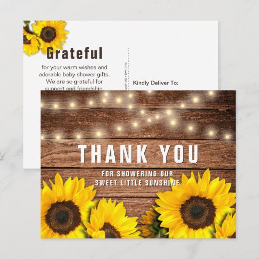 Rustige zonnebloempjes Baby shower Hartelijk dank Briefkaart (Voorkant / Achterkant)