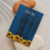 Rustige zonnebloempjes blauw hout visitekaartje