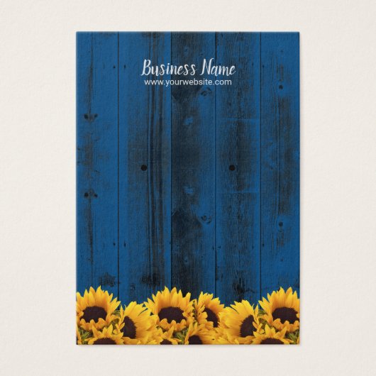 Rustige zonnebloempjes blauw hout visitekaartje (Voorkant)