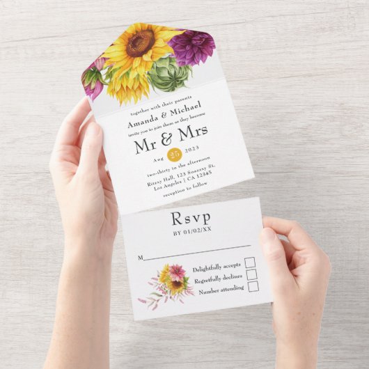 Rustige zonnebloempjes in één uitnodiging (Afscheurbaar)