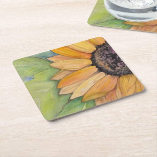 Rustige zonnebloempkunst kartonnen onderzetters (Schuin)