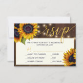 Rustige zonnebloemplichten met een houtbruiloft RSVP kaartje (Voorkant)