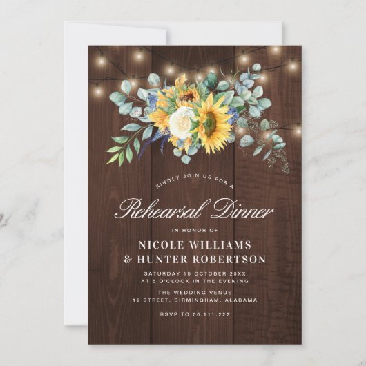 Rustige zonnebloemplichten repetitief diner kaart (Voorkant)