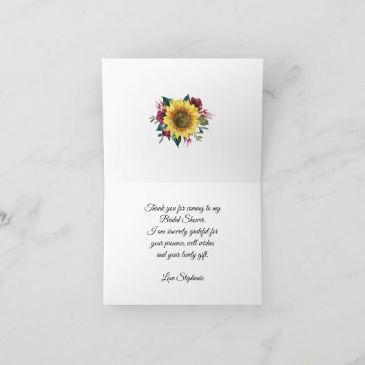 Rustige zonnebloemplichten Vrijgezellenfeest Bedankkaart (Binnen)