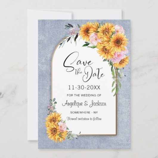 Rustige Zonnebloemroze Rozenplein Save The Date (Voorkant)