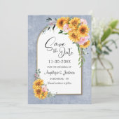 Rustige Zonnebloemroze Rozenplein Save The Date (Staand voorkant)