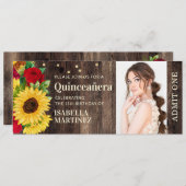 Rustige Zonnebloemrozen, roet Quinceañera Ticket Kaart (Voorkant / Achterkant)