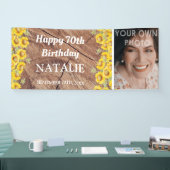 Rustige zonnoppen en houtextuur op zaterdag spandoek (Beurs)