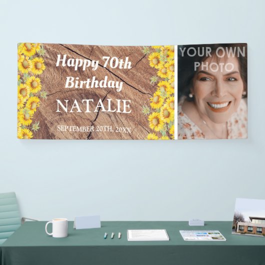 Rustige zonnoppen en houtextuur op zaterdag spandoek (Beurs)