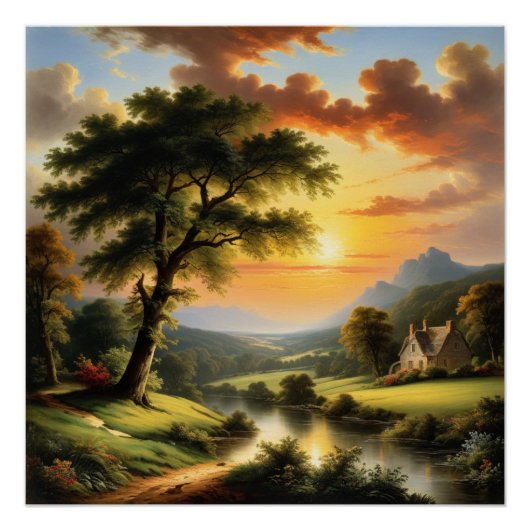 Rustige Zonsondergang bij de Rivier Perfect Poster (Voorkant)