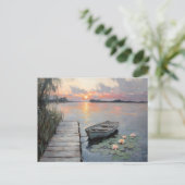 Rustige zonsondergang boven roeiboot op een meer briefkaart (Staand voorkant)