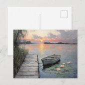 Rustige zonsondergang boven roeiboot op een meer briefkaart (Voorkant / Achterkant)