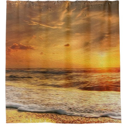 Rustige zonsondergang Ocean Beach Golven Douchegordijn (Voorkant)