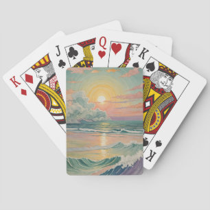 Rustige zonsondergang op de golven pokerkaarten
