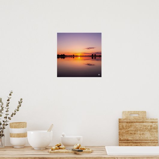 Rustige zonsondergang op het meer poster (Keuken)