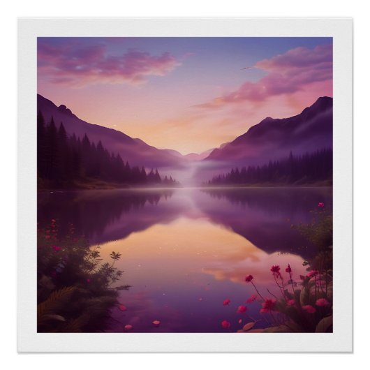 Rustige zonsondergang over een bergmeer perfect poster (Voorkant)