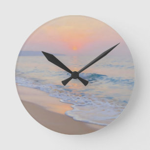 Rustige Zonsondergang Strand Oceaan Gloed Ronde Klok