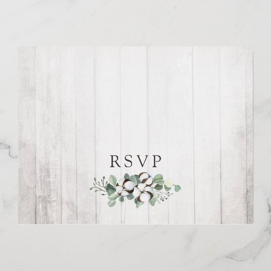 Rustige Zuidelijke Katoen Boll Botanical Wedding R Folie Uitnodiging Briefkaart (Achterkant)