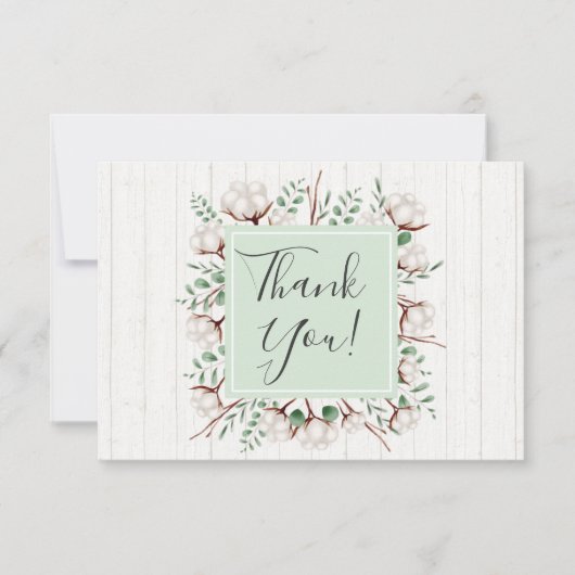 Rustige Zuidelijke katoenbloemen op hout Dank je Bedankkaart (Voorkant)