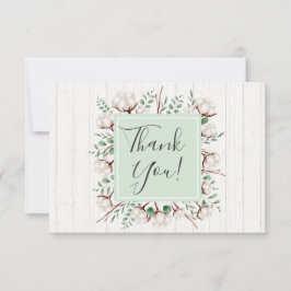 Rustige Zuidelijke katoenbloemen op hout Dank je Bedankkaart