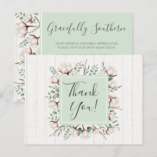 Rustige Zuidelijke katoenbloemen op hout Dank je Briefkaart (Voorkant / Achterkant)