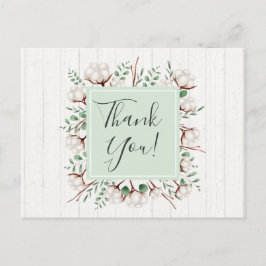 Rustige Zuidelijke katoenbloemen op hout Dank je Briefkaart