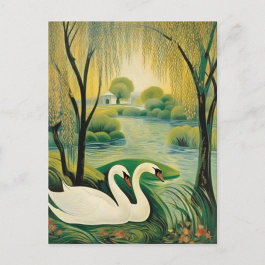 Rustige zwanen in een sereen landschap briefkaart (Voorkant)