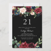 Rustige zwarte botanische 21e verjaardag kaart (Voorkant)