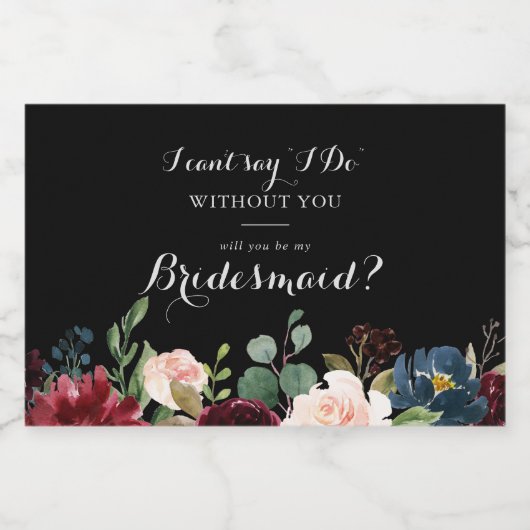 Rustige zwarte botanische bridesmaïde. sparkling wijnetiket (Enkel label)