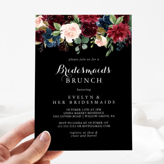 Rustige zwarte botanische bridesmaids Brunch Showe Kaart