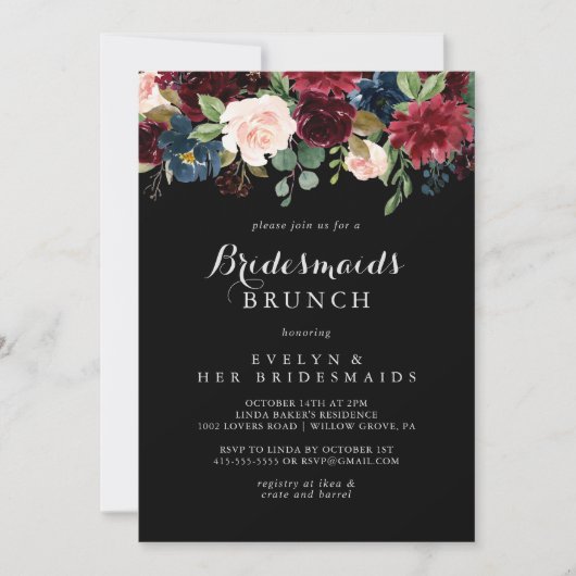 Rustige zwarte botanische bridesmaids Brunch Showe Kaart (Voorkant)