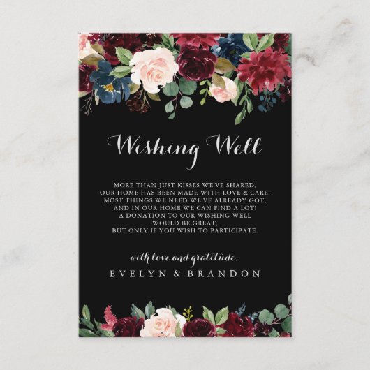 Rustige zwarte botanische bruiloft goed informatiekaartje (Voorkant)