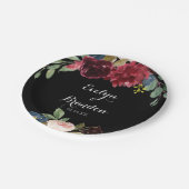 Rustige zwarte botanische bruiloft papieren bordje (Gekanteld)