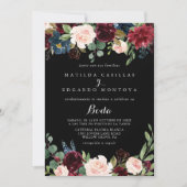 Rustige zwarte botanische officiële Spaanse bruilo Kaart (Voorkant)