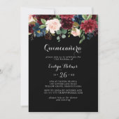 Rustige zwarte botanische Quinceañera Kaart (Voorkant)