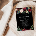 Rustige zwarte botanische repetitie kaart<br><div class="desc">Deze nette zwarte botanische repetitie is perfect voor een klassieke dag voor het huwelijksrepetitiediner. Het ontwerp is voorzien van bruine,  rode,  marineuze,  blauwe en zwarte stralende en grijze handbeschilderde bloemen in een zwarte achtergrond,  die de natuurlijke schoonheid inspireren.</div>